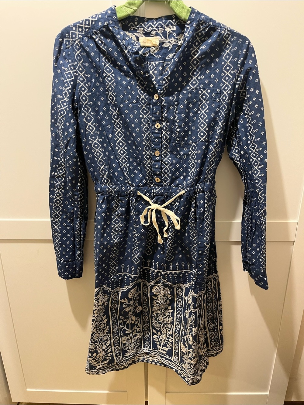 Anthropologie Meadow Rue Navy and White Printed Button-Front Dress